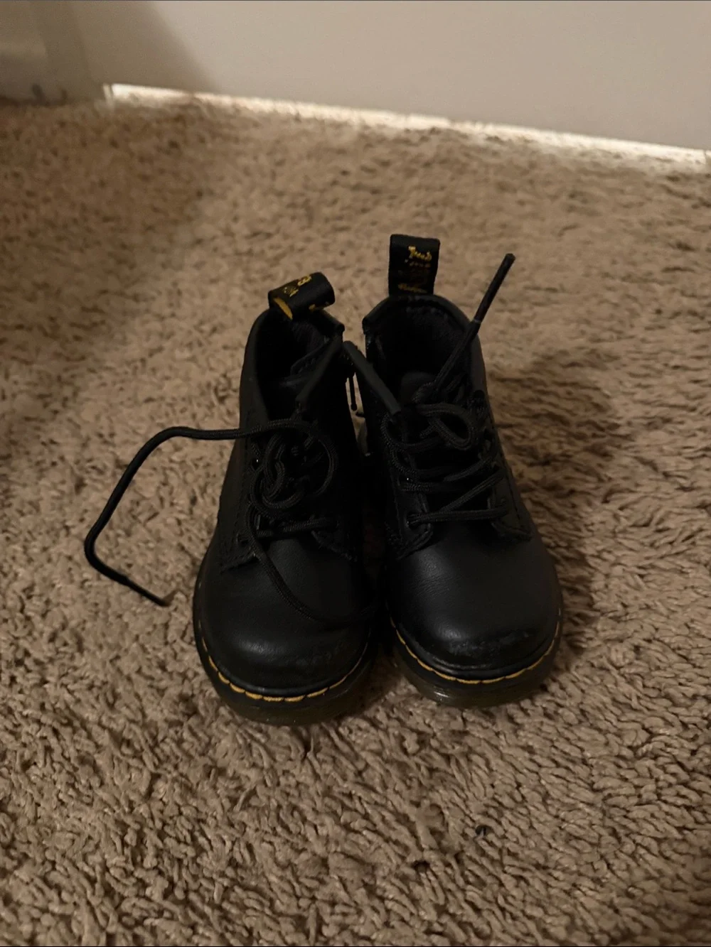 Dr. Martens toddler Black Lace-Up Boots with Yellow Trim